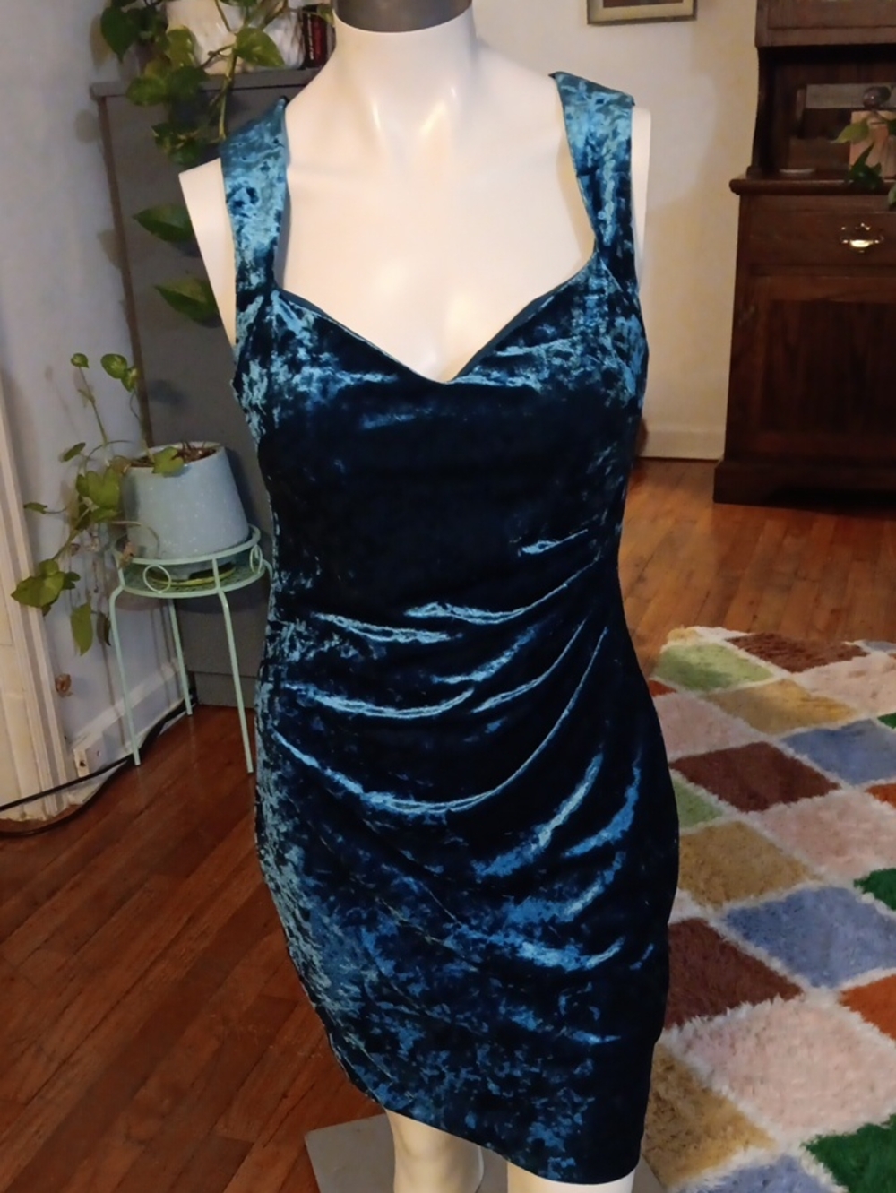 Guess Teal Velvet Mini Dress